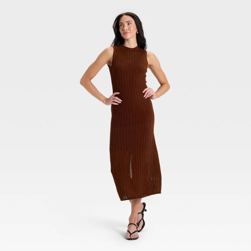 Open Box - A New Day - Women's Pointelle Maxi Sweater Dress - A New Day B Brown